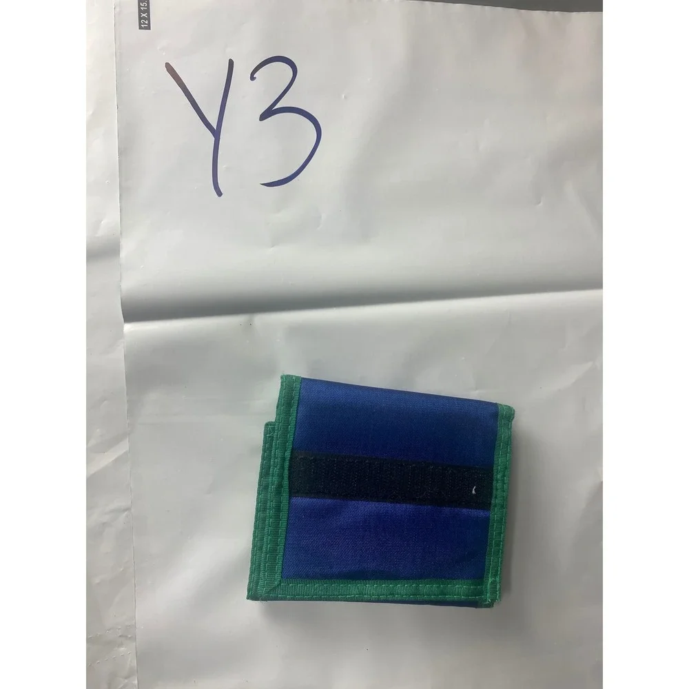 Kids Blue Green Trifold Wallet Boys Girls Velcro Closure Small‎ Pouch